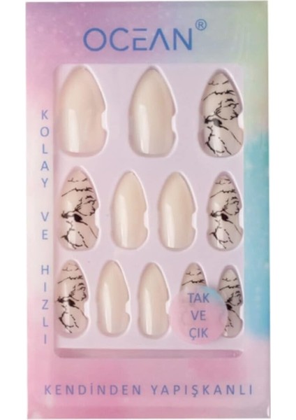 Ocean Takma Tırnak, Badem, Plastik, 12LI, Kendinden Yapışkanlı
