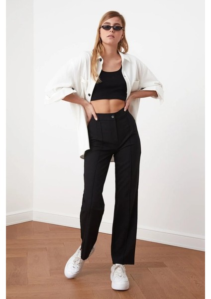 Kadın Yüksek Bel Nervurlu Ithal Krep Pantolon