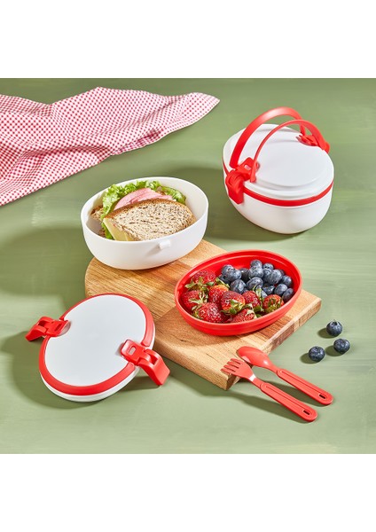 Qlux Beslenme Kabı Bpa Içermez Çatal Kaşıklı Beslenme Kabı Okul Kamp Piknik L-00691