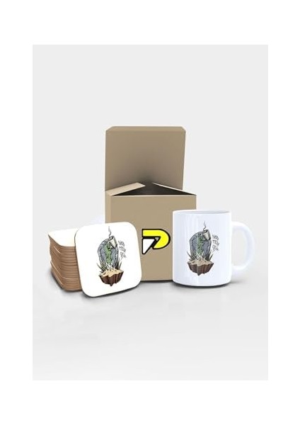 More Coffee Zombi Tasarımlı Baskılı Kupa Bardak Seti, Eğlenceli Özel Hediye Mug 2