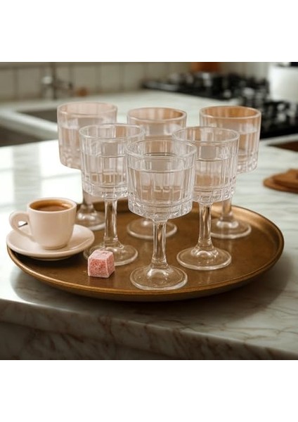 6’lı Ayaklı Cam Kahve Yanı Seti – Şık Tasarımlı, Kristal Görünümlü, Misafir Sunum ve Özel Davetler Için Bardak Takımı