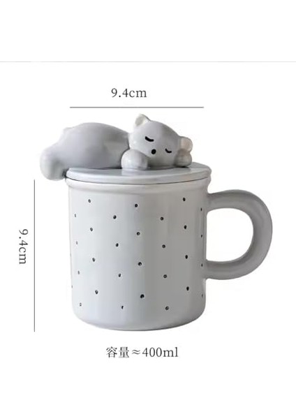 Ayıcık Figürlü Nokta Desenli Kapaklı Seramik Kupa