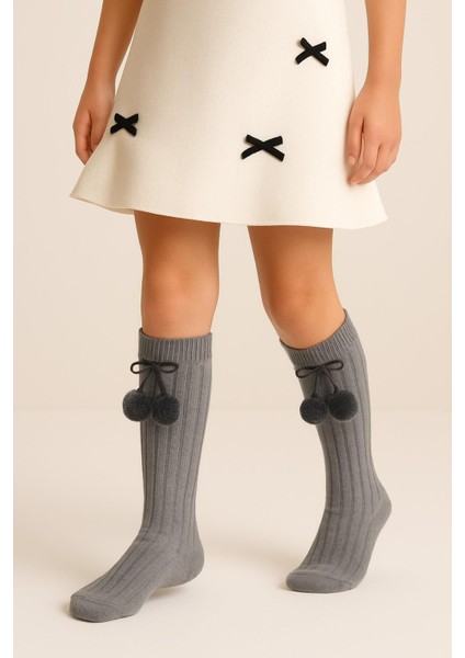 Ponpon Kız Çocuk Dizüstü Çorap Gri modelleri