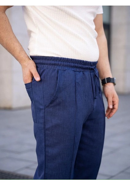 Erkek Keten Cepli Çıma Dikişli Jogger Buggy Pantalon Rahat Kalıp