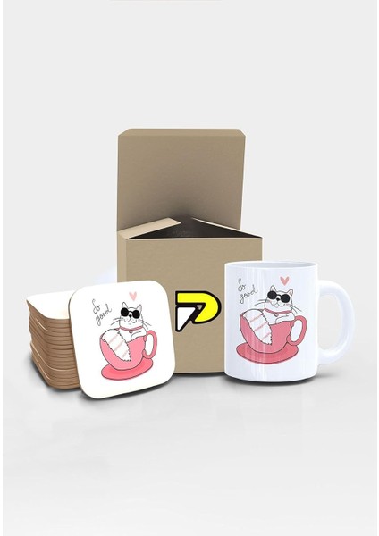 So Good Kedi Tasarımlı Baskılı Kupa Bardak Seti, Eğlenceli Özel Hediye Mug