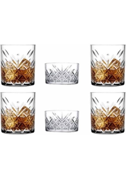 Paşabahçe Cam-4 Adet Lüx Viski Bardağı Timeless Kristal Dekorlu Bardak 345CC ve 2 Adet Çerezlik Takımı