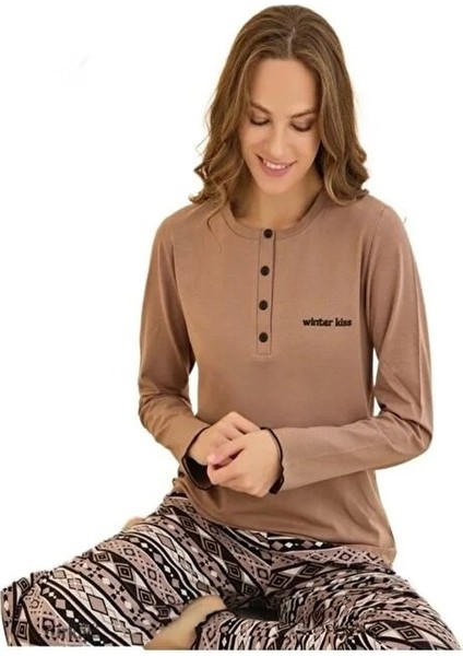 Mina Collection Kadın Pijama Takımı Uzun Kollu Yumuşak Dokulu Esnek ve Rahat Ev Giyim S/2xl