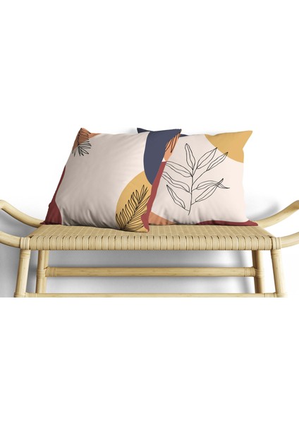 Soyut Bitki Desenli Dijital Baskı Çift Taraf Desenli 2'li Kare Yastık Kırlent Kılıfı