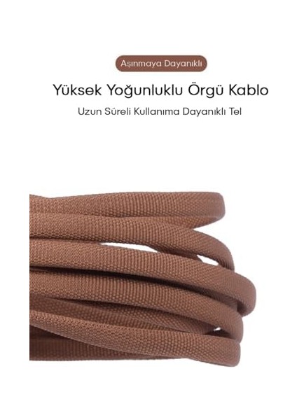 Lightning Hızlı Şarj Kablosu – Kahverengi, Örgülü ve Kırılmaz, 1m USB Girişli