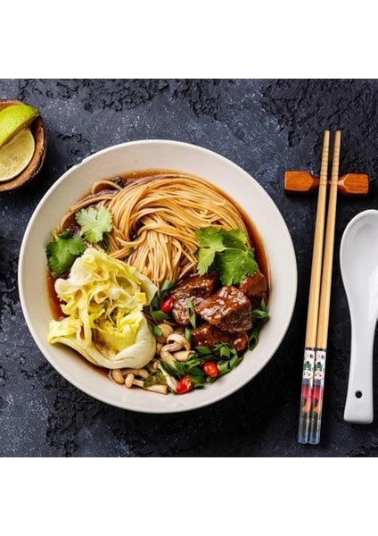 Bambu Yemek Çubukları, Fortune Cat Baskılı Bambu Yemek Çubukları, 5 Çift Doğal Bambu Yemek Çubukları Yeniden Kullanılabilir Yemek Çubukları, Suşi, Yemekleri Için Yıkanabilir Bambu Yemek