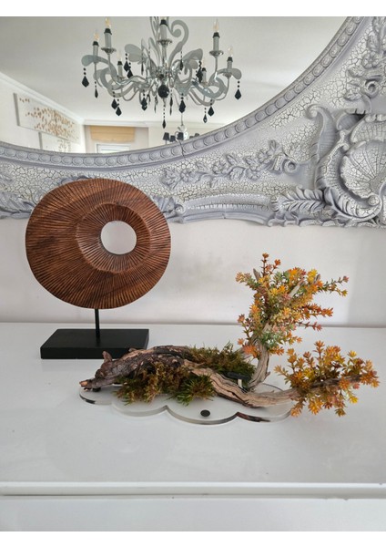 El Yapımı Doğal Ağaç Dekor – Sonbahar Renkli Yapay Çiçekli Masa Üstü Tasarım