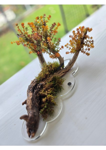 El Yapımı Doğal Ağaç Dekor – Sonbahar Renkli Yapay Çiçekli Masa Üstü Tasarım fırsatları