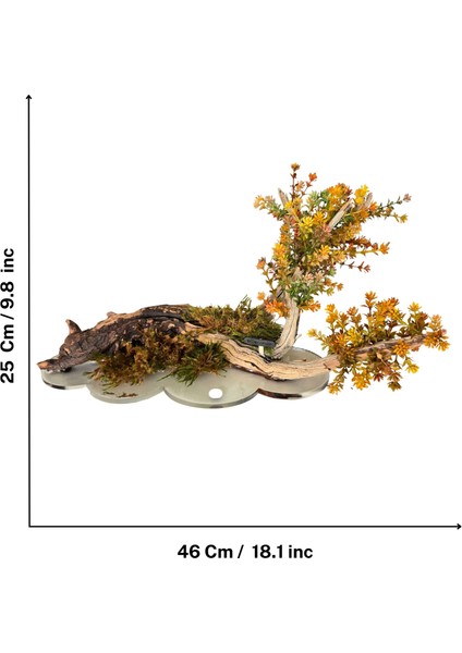El Yapımı Doğal Ağaç Dekor – Sonbahar Renkli Yapay Çiçekli Masa Üstü Tasarım