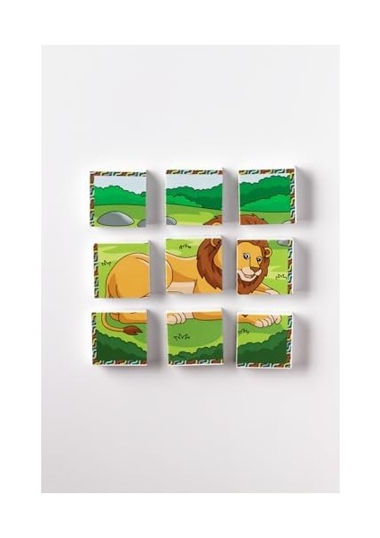 Manyetik Blok Çift Taraflı 9 Parçalı Mıknatıslı Puzzle 2 Görsel Aslan-Zebra Yapboz