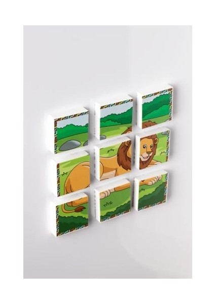 Manyetik Blok Çift Taraflı 9 Parçalı Mıknatıslı Puzzle 2 Görsel Aslan-Zebra Yapboz fiyatları