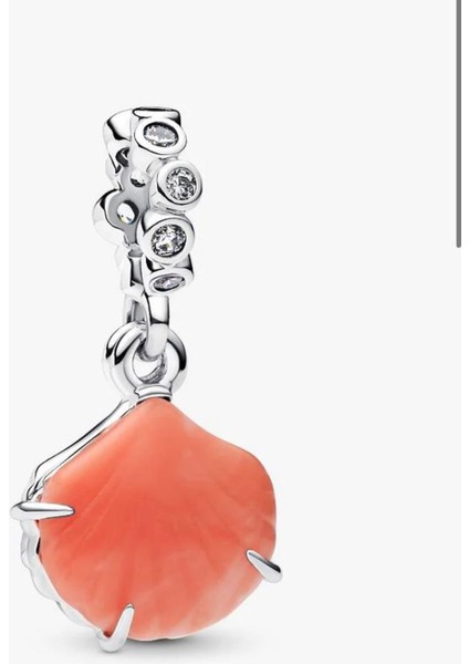 S925 Ayar Mercan Renkli Deniz Kabuğu Çift Sallantılı Charm