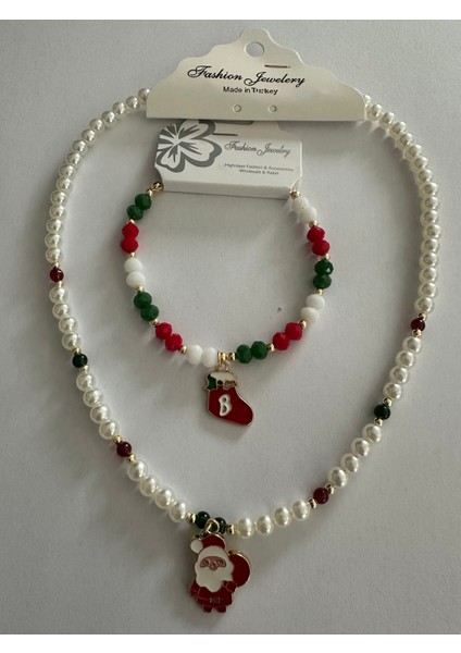 Yılbaşı Inci Kolye ve Kristal Bileklik Seti