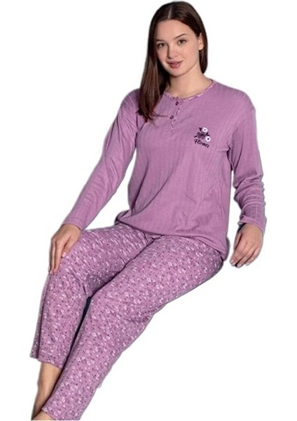 Mina Collection Kadın Pijama Takımı Uzun Kollu Yumuşak Dokulu Esnek ve Rahat Ev Giyim S/2xl