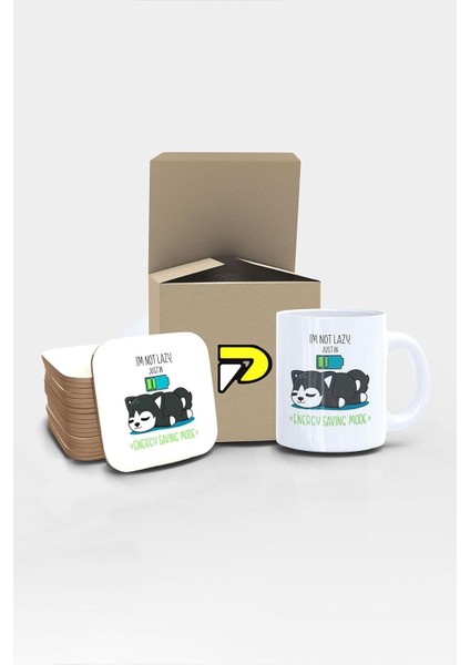 Im Not Lazy Tembel Köpek Tasarımlı Baskılı Kupa Bardak Seti, Eğlenceli Özel Hediye Mug