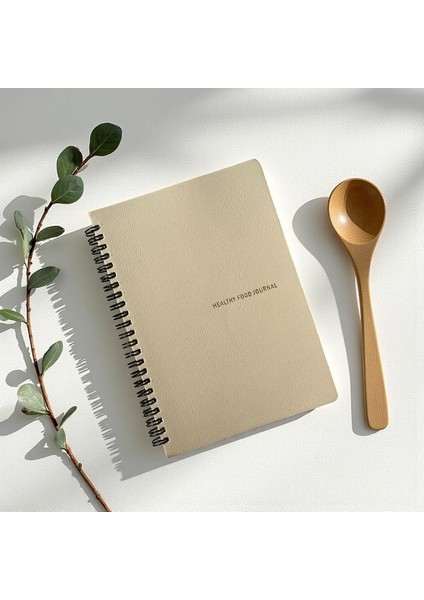 12 Haftalık A5 Beslenme ve Kilo Takip Planlayıcı Defter | Spiralli, Deri Kapaklı, Günlük ve Haftalık Takip | Healthy Journal (Bej)