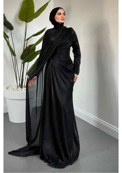 Mari Jan Jan Kumaş Balık Abiye Siyah