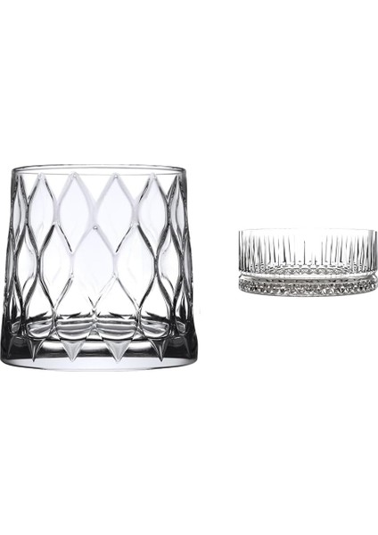 Leafy Cam Viski Bardağı, 4 Parça, Şeffaf, 300 cc ve Çerezlik Kase, 2 Parça, Şeffaf, 515 cc