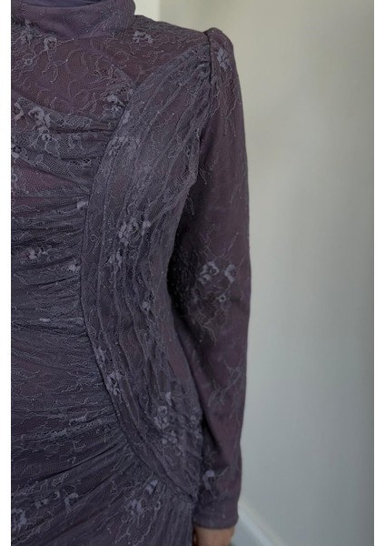 Sahra Dantel Kumaş Astarlı Balık Abiye Lila indirimleri