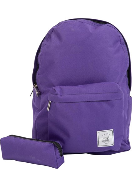 Hsr Ortopedik Su Geçirmez Leptop Bölmeli Hafif Günlük ve Okul Sırt Çantası ve Kalemlik (Mor)