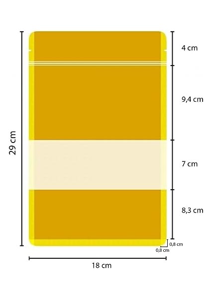 Pencereli Kağıt Doypack (18X29) 50 Adet | Gıda ile Temasa Uygun | Kilitli Kolay Açma Kapama | Bariyerli | Kullanım: Kuruyemiş, Kahve, Baharat ve Mutfak Düzenleyici
