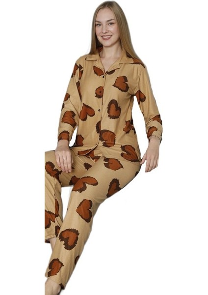 Serel Collection Kadın Pijama Takımı Sıcak Tutan Yumuşak Dokulu Uzun Kollu Konfor