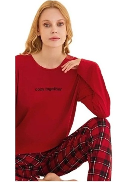 Mina Collection Kadın Pijama Takımı Uzun Kollu Yumuşak Dokulu Esnek ve Rahat Ev Giyim S/2xl