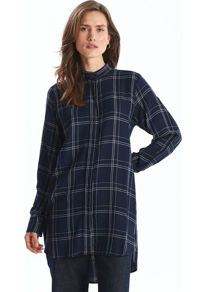 Yeni Sezon Hakim Yaka Ekose Kadın Gömlek Tunik