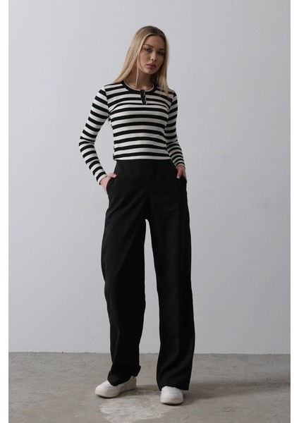 Beli Yarım Lastikli Palazzo Pantolon - Siyah fiyatları