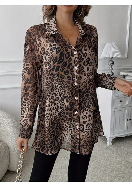 Kadın Uzun Kollu Yakalı Önden Düğmeli Şifon Gömlek