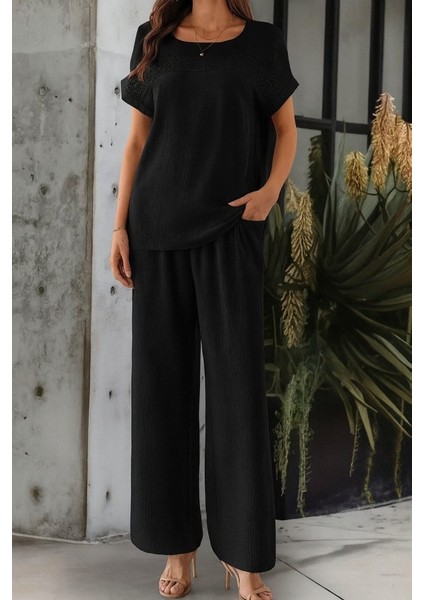 Kadın Kısa Kollu Yakası Açık Aerobin Bluz ve Pantolon Ikili Takım fırsatları