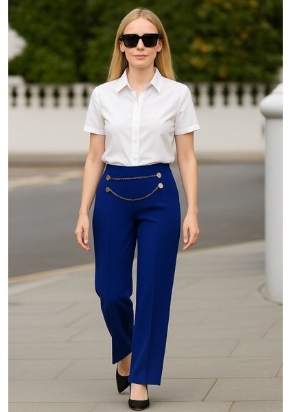 Kadın Beli Zincir Detay Ithal Krep Pantolon