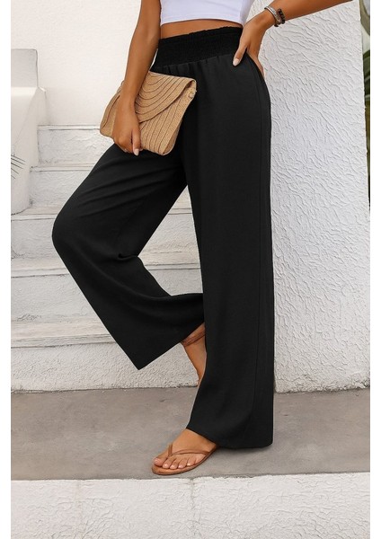 Kadın Yüksek Bel Lastikli Ithal Krep Pantolon indirimleri