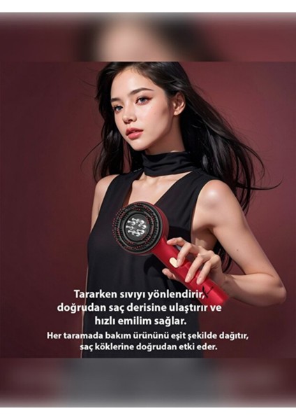 Şarjlı ve Titreşimli Saç Masaj Tarağı Bakım Yağı Hazneli Fırça