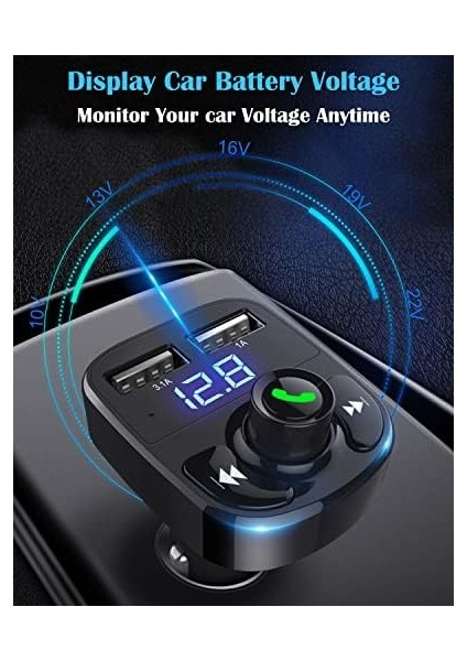 Lıhan X8 Bluetooth Araç Kiti | Fm Transmitter & Çift USB Şarj Cihazı | Kablosuz Müzik modelleri