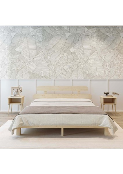 Lotus New Model Doğal Ahşap Karyola ve Iki Komodin Set