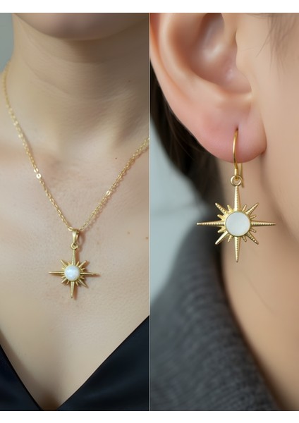 Sedef Güneş Detay Kadın Kolye Küpe Set