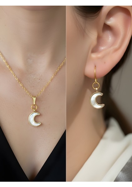 Inci Ay Detay Kadın Kolye Küpe Set