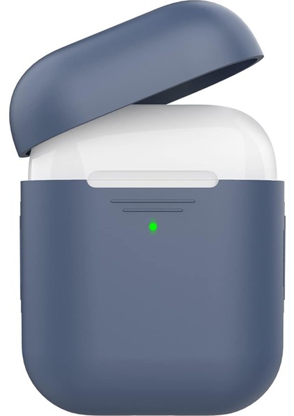 Airpods 1 ve 2 Nesil Uyumlu Silikon Koruyucu Kılıf – Darbe Emici, Toz Geçirmez, Şarj Desteği, Yumuşak Mat Tasarım – Airpods Kutu Koruyucu Kapak Lacivert Mavi