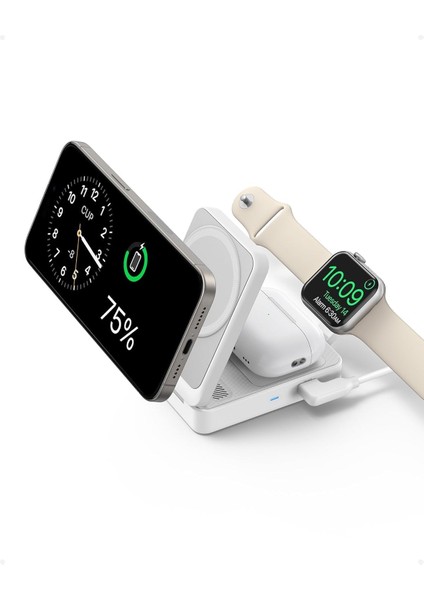 Maggo 3in1 Kablosuz Katlanır Şarj B25M8, Beyaz