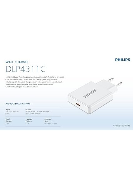 DLP4311C Type-C Hızlı Şarj Adaptörü, 33W Powerdelivery 3.0 + Quickcharge 3.0, Akım Korumalı, Slim Şarj (Beyaz) fiyatları
