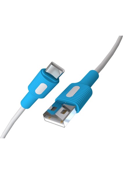 USB A-C Hızlı Şarj Kablosu (Beyaz + Beyaz/mavi Uç) (150 Cm)