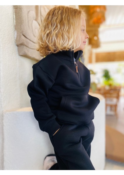 Erkek / Kız Çocuk Dik Yaka Sweatshirt Kangru Cepli 3 Iplik Şardonlu fiyatları