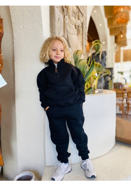 Erkek / Kız Çocuk Dik Yaka Sweatshirt Kangru Cepli 3 Iplik Şardonlu modelleri