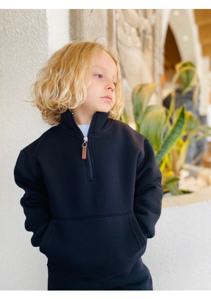 Erkek / Kız Çocuk Dik Yaka Sweatshirt Kangru Cepli 3 Iplik Şardonlu fırsatları