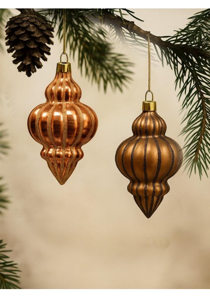 Yılbaşı Ağaç Süsü Simli Parlak Mat Karışık Sarkıt Süs Bakır 12 cm 4'lü